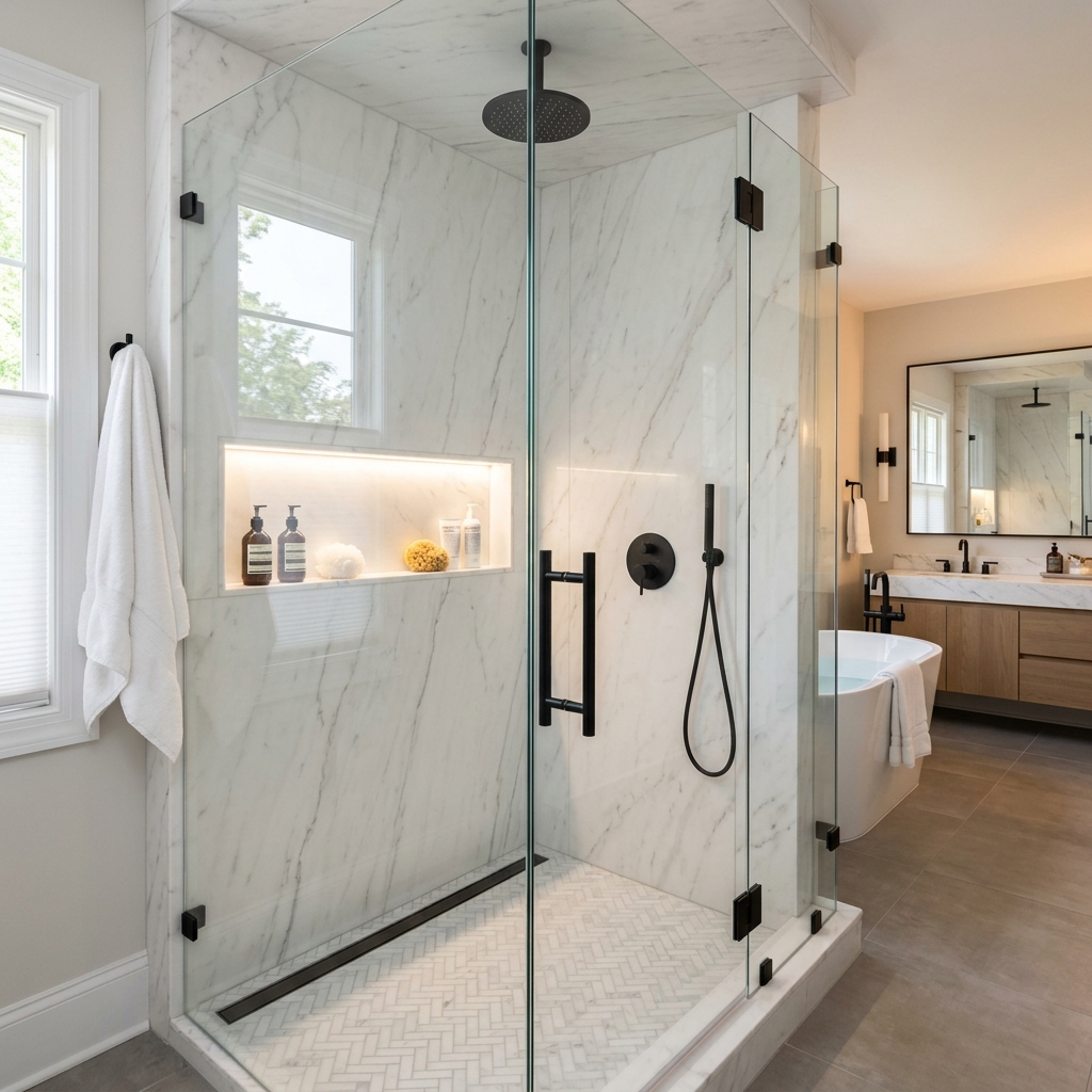 Custom walk-in shower tile installation
