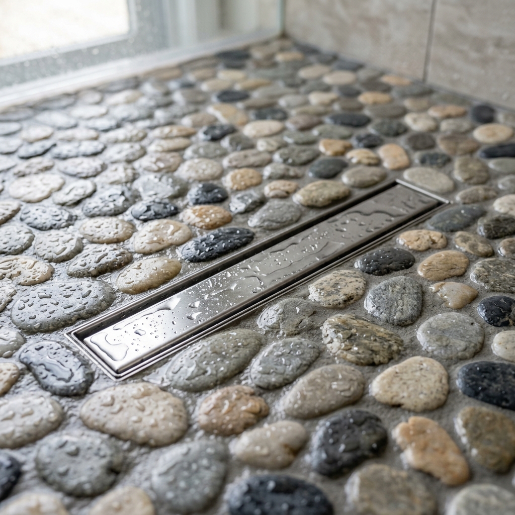Natural pebble shower floor